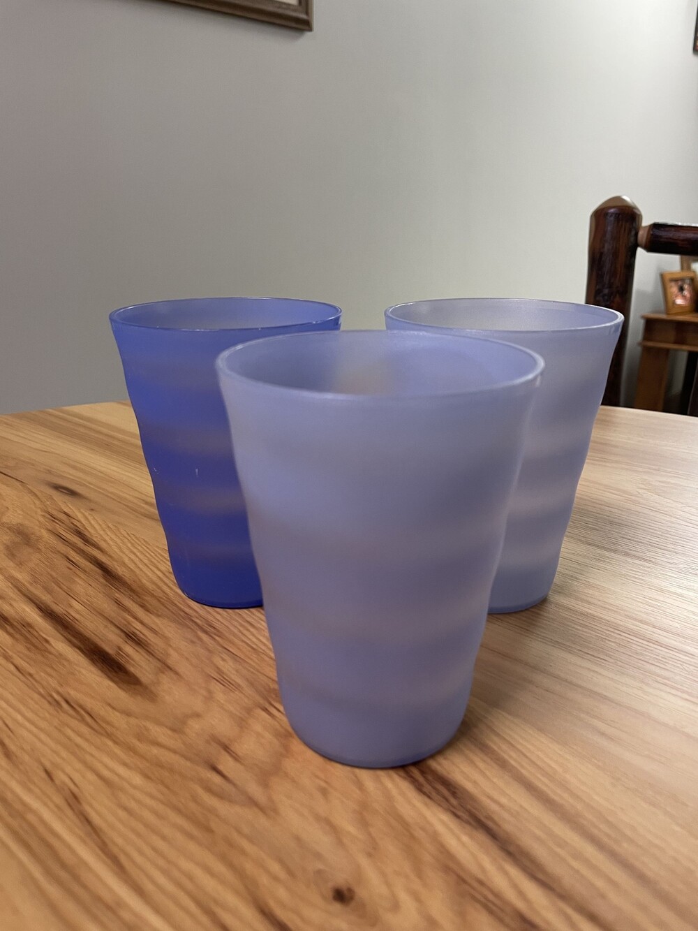 Tupperware Frosted Blue and Lavender Plastic Drinking Cups Set of 3